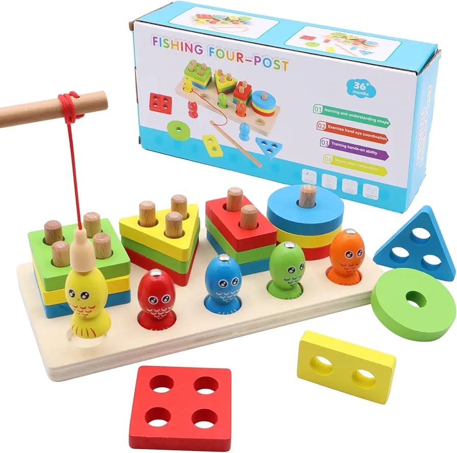 Magnetic Wooden Fishing Toy fishing four post